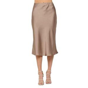 High Waist Satin Midi Skirt Women Elastic Silky A Line Casual Plus Size USA